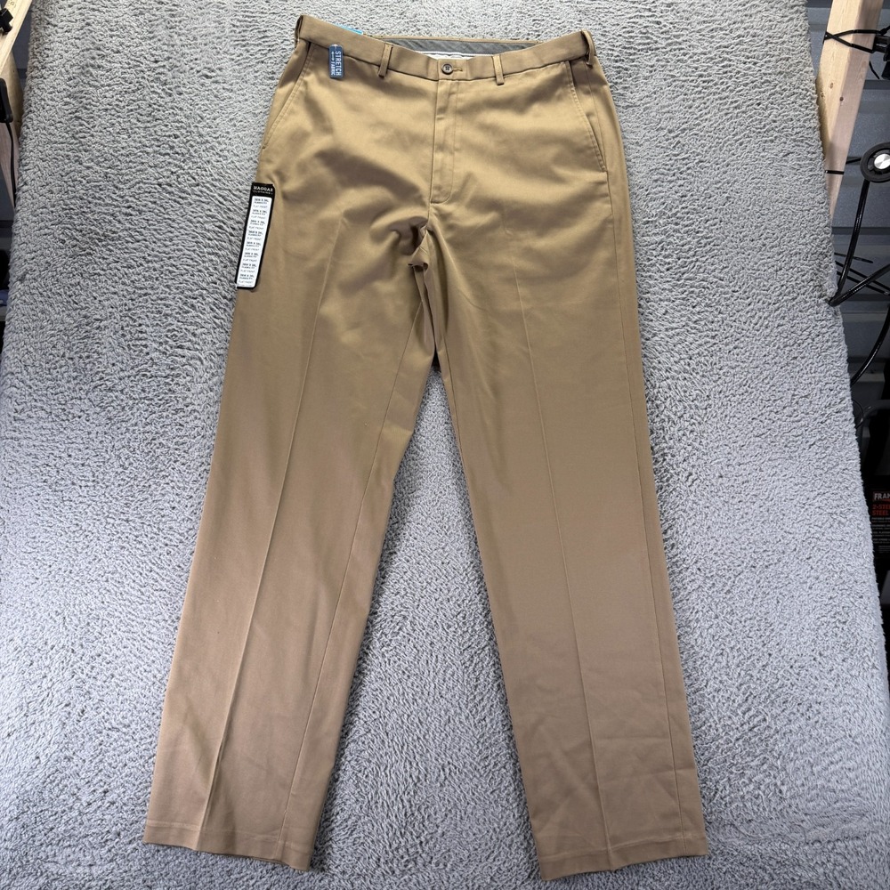 Haggar Pant Men's 36x36 Beige Cotton Dress Formal Classic-Fit Business Stretch